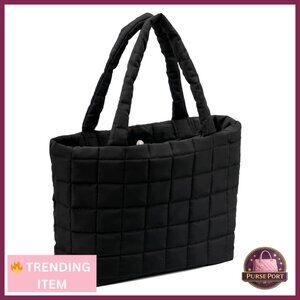 Quilted Tote Bag Lightweight Puffer Shoulder Bag for Travel Work